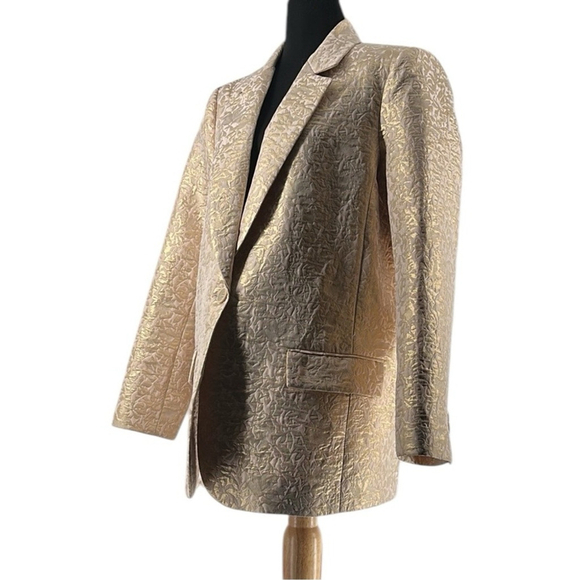 Zara blazer Gold jacquard jacket elegant pretty business casual event sz lg - Picture 2 of 10